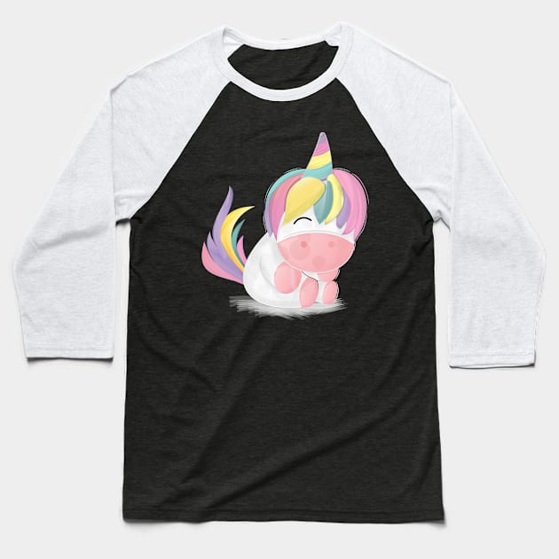 Cute Unicorn Watercolor Illustration Baseball T-Shirt by Suci